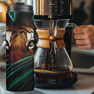 Felle Groene Jungle Tijgerogen Wilde Natuur Blader Thermosbeker