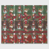 Felle groene kerst geruite gemberkoek kabouter cadeaupapier (Vlak)