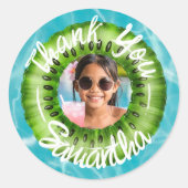 Felle Groene Poolparty Bedankt Ronde Sticker (Voorkant)