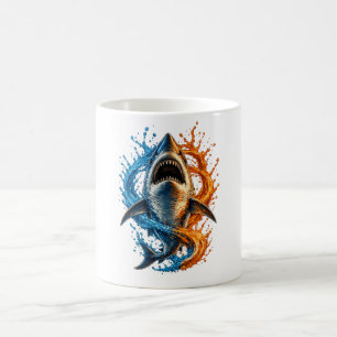 Felle Haaienspats Ontwerp – Blauwe & Oranje Oceaan Koffiemok