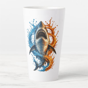 Felle Haaienspatsers-ontwerp – Blauwe & Oranje Oce Latte Mok