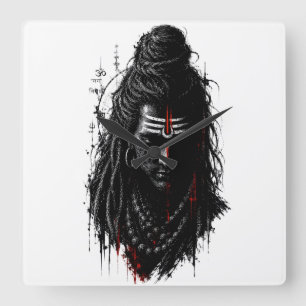 Felle Heer Shiva Mahakal Grunge Donkere Spat Kunst Vierkante Klok