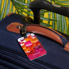 Felle helder roze oranje abstracte jellyblokjes bagagelabel