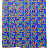 Felle heldere blauwe groene koraal abstracte patch douchegordijn (Voorkant)