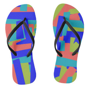 Felle heldere blauwe groene koraal abstracte patch teenslippers