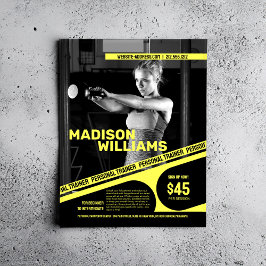 Felle heldergele foto van personal trainer flyer