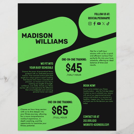 Felle heldergroene foto van personal trainer flyer (Achterkant)