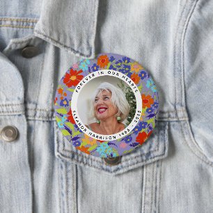 Felle herdenkingsfotolijst met tekst voor wilde bl ronde button 4,0 cm