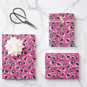 Felle hete roze dier luipaardprintpatroon inpakpapier vel