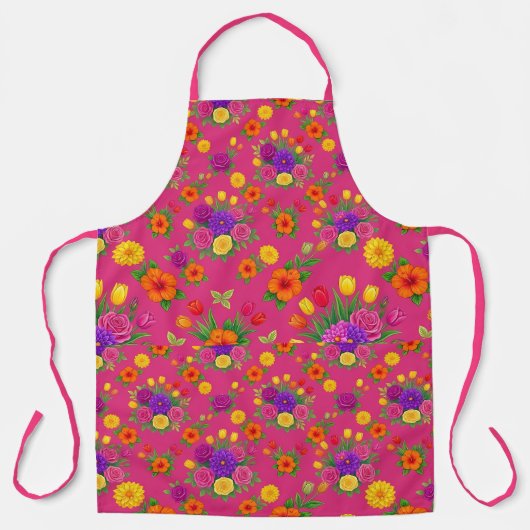 Felle hete roze en levendige bloemenschort schort (Voorkant)