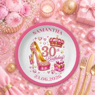 Felle hete roze glitters 30e verjaardag papieren b bordje