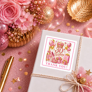 Felle hete roze glittersstickers voor 30e verjaard vierkante sticker
