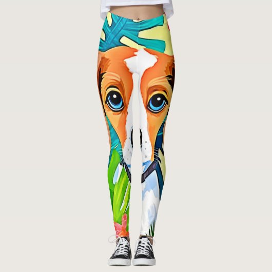 Felle hond met bloemen leggings (Voorkant)