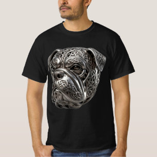 Felle Keltische Zilveren Bulldog Krijger Knoop Tot T-shirt