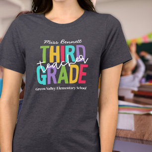 Felle kleuren Derde klas leraar Voeg naam toe T-shirt
