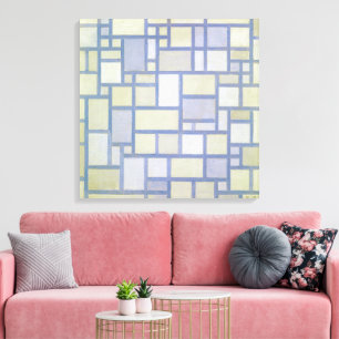 Felle kleuren grijze lijnen Piet Mondrian Canv Canvas Afdruk