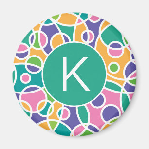Felle Kleurrijke Gekke Cirkels Patroon Monogram Magneet