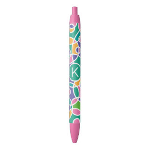 Felle Kleurrijke Gekke Cirkels Patroon Monogram Zwarte Inkt Pen