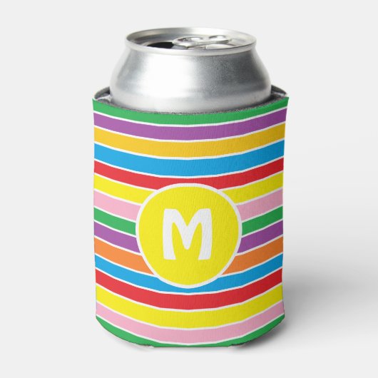 Felle Kleurrijke Regenboog Gestreepte Monogram Blikjeskoeler (Blikje Voorkant)