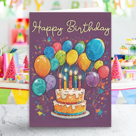 Felle Kleurrijke Taart Feest Ballonnen Verjaardag Kaart