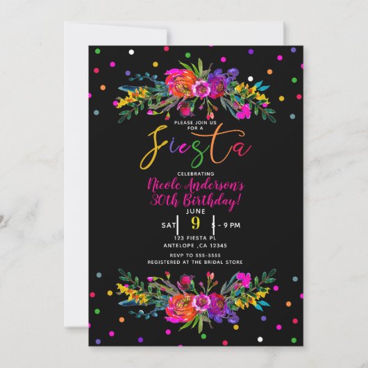 Felle moderne bloemen- en zwarte Fiesta-verjaardag Kaart (Voorkant)