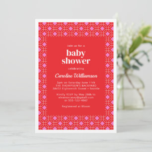 Felle moderne roze rode geometrische babyshower kaart