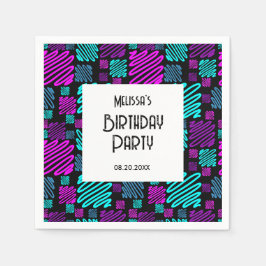 Felle Neon Geometrisch Patroon Zwarte Verjaardag Servet