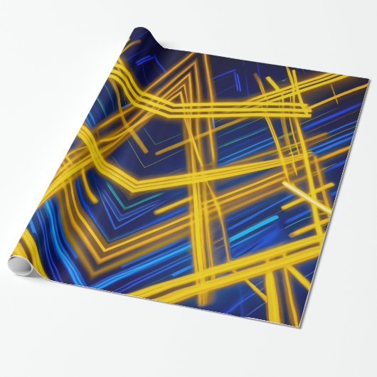 Felle neon lichtsporen chaotische digitale technol cadeaupapier (Uitgerold)