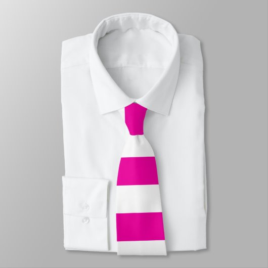 Felle Neon Roze en Witte Streep Stropdas (Gebonden)