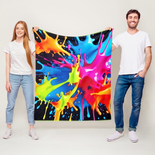 Felle neonspatten in abstracte kunst fleece deken (In situ)