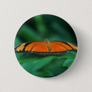Felle oranje en zwarte vlinder op blad ronde button 5,7 cm