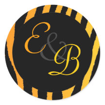 Felle oranje-gele zebra gestreepte monogramlabels