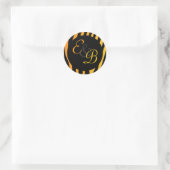 Felle oranje-gele zebra gestreepte monogramlabels ronde sticker (Tas)
