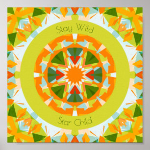 Felle Oranje Groene Blijf Wild Ster Kind Kinderkam Poster