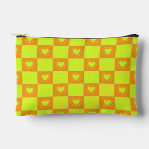 Felle oranje groene geruite tegel met harten etui