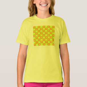Felle oranje groene geruite tegel met harten t-shirt