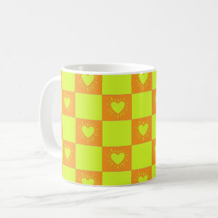 Felle Oranje Groene Geruite Tegel Met Hartjes Koffiemok