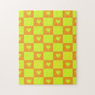 Felle Oranje Groene Geruite Tegel Met Hartjes Legpuzzel