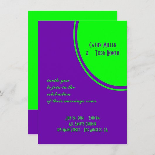 felle paarse bruine bruiloft kaart (Voorkant / Achterkant)