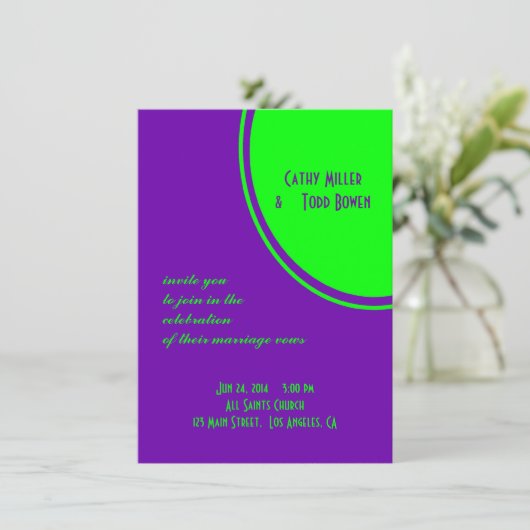 felle paarse bruine bruiloft kaart (Staand voorkant)