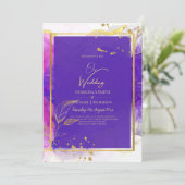 Felle Paarse Roze Gouden Trouw Alcoholinkt Kaart (Staand voorkant)