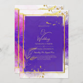 Felle Paarse Roze Gouden Trouw Alcoholinkt Kaart (Voorkant / Achterkant)