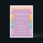 Felle Pastel Streep Regenboog Paarse Bat Mitzvah Kaart<br><div class="desc">Felle Pastel Streep Regenboog Paarse Bat Mitzvah Uitnodiging</div>