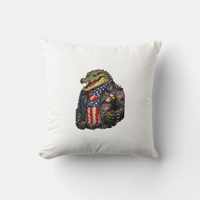 Felle Patriottische Alligator Biker Leren Jas St Kussen (Voorkant)