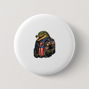 Felle Patriottische Alligator Biker Leren Jas St Ronde Button 5,7 Cm