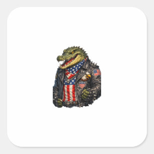 Felle Patriottische Alligator Biker Leren Jas St Vierkante Sticker