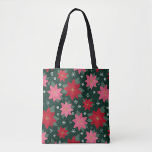 Felle Preppy Kerst Poinsettia Boodschappentas Tote Bag