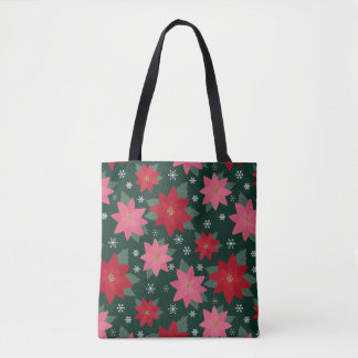 Felle Preppy Kerst Poinsettia Boodschappentas Tote Bag