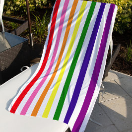 Felle Regenboog en Witte Verticale Strepen Strandlaken