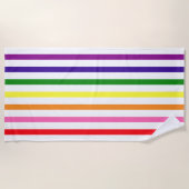 Felle Regenboog en Witte Verticale Strepen Strandlaken (Voorkant)